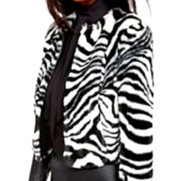 New York and Company x Gabrielle Union Zebra Print Faux Fur Bomber Jacket - Picture 6 of 6